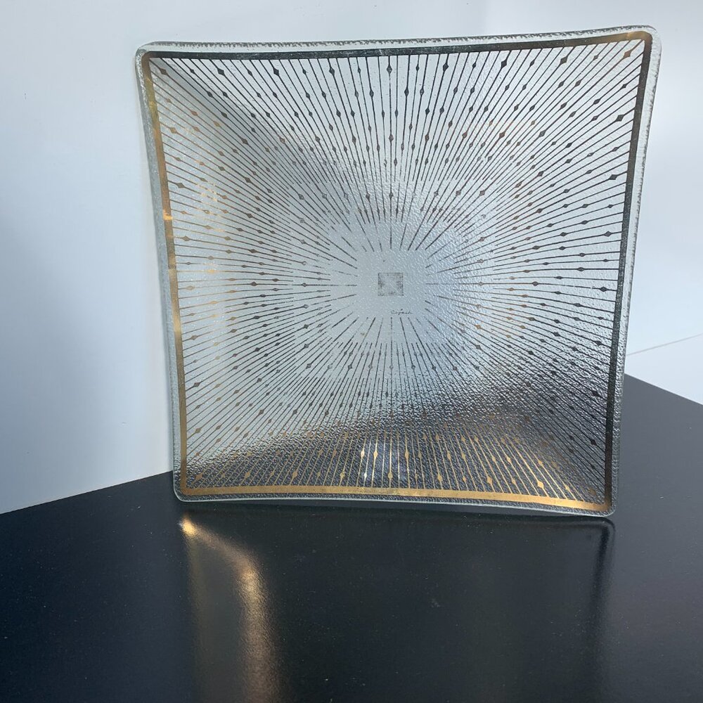 #506 VINTAGE SQUARE MID CENTURY ROJACK PLATE GOLD SUNBURST